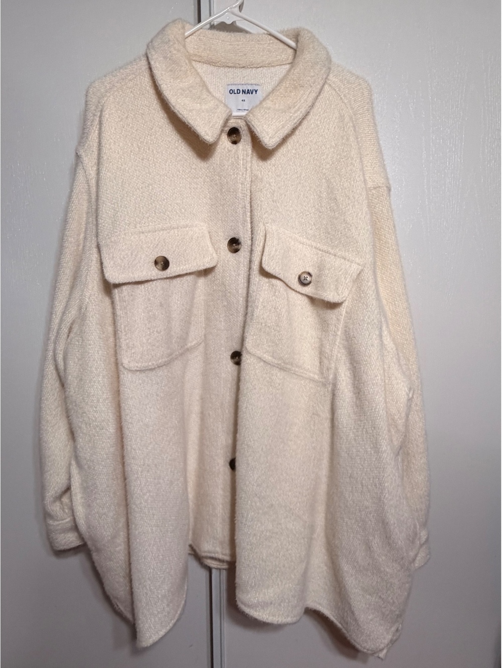 Old Navy Ivory Pearl Plush Shacket/Jacket Plus Size 4X Button Front